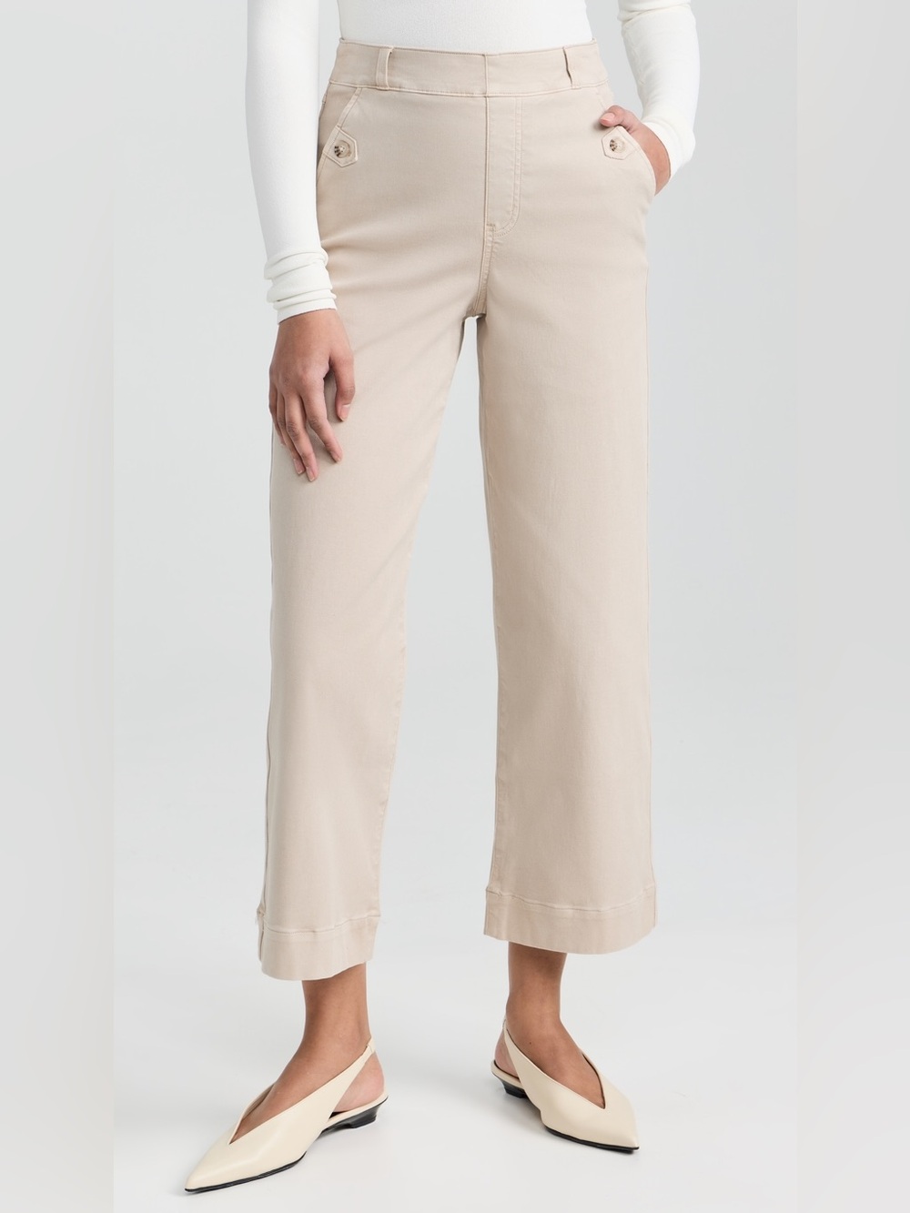 Spanx Stretch Twill Cropped Wide Leg Pants Size XL Bone NWT